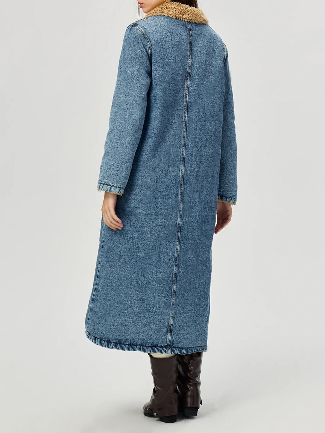 Pocketed Button Up Denim Jacket with Fur Lining - UnLaced Boutique