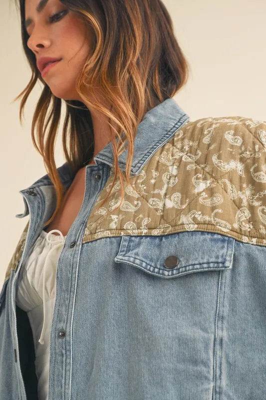 MABLE Quilted Paisley Print Contrast Denim Jacket - UnLaced Boutique