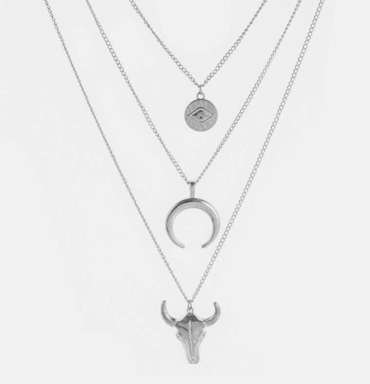 Alloy Three-Layered Bull Head Pendant Necklace - UnLaced Boutique