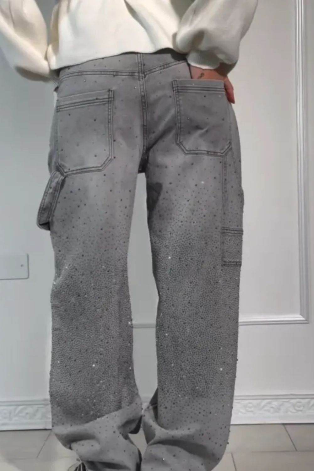 Full Size Washed Rhinestone Detail Wide leg Jeans Plus Size - UnLaced Boutique