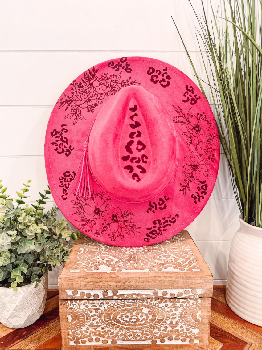 Engraved Floral Hat - Touch of Leopard