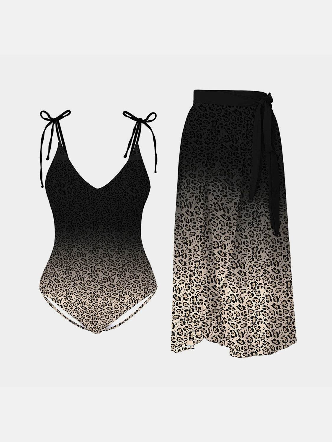 FAM-FAM Leopard Tie Shoulder Swimwear and Skirt Swim Set - UnLaced Boutique