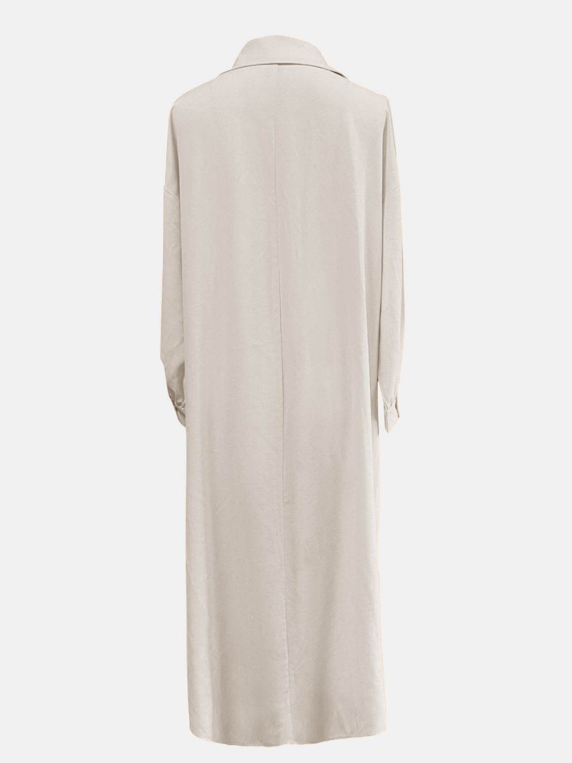 Full Size High-Low Collared Neck Long Sleeve Shirt - UnLaced Boutique