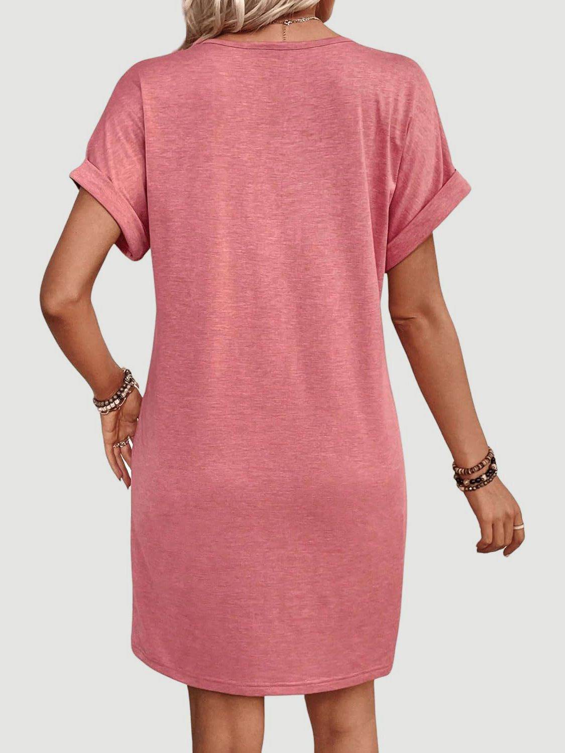 Quarter Button V-Neck Short Sleeve Dress - UnLaced Boutique