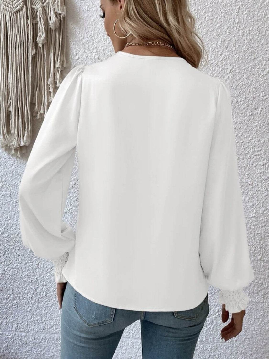 Surplice Smocked Lantern Sleeve Blouse - UnLaced Boutique
