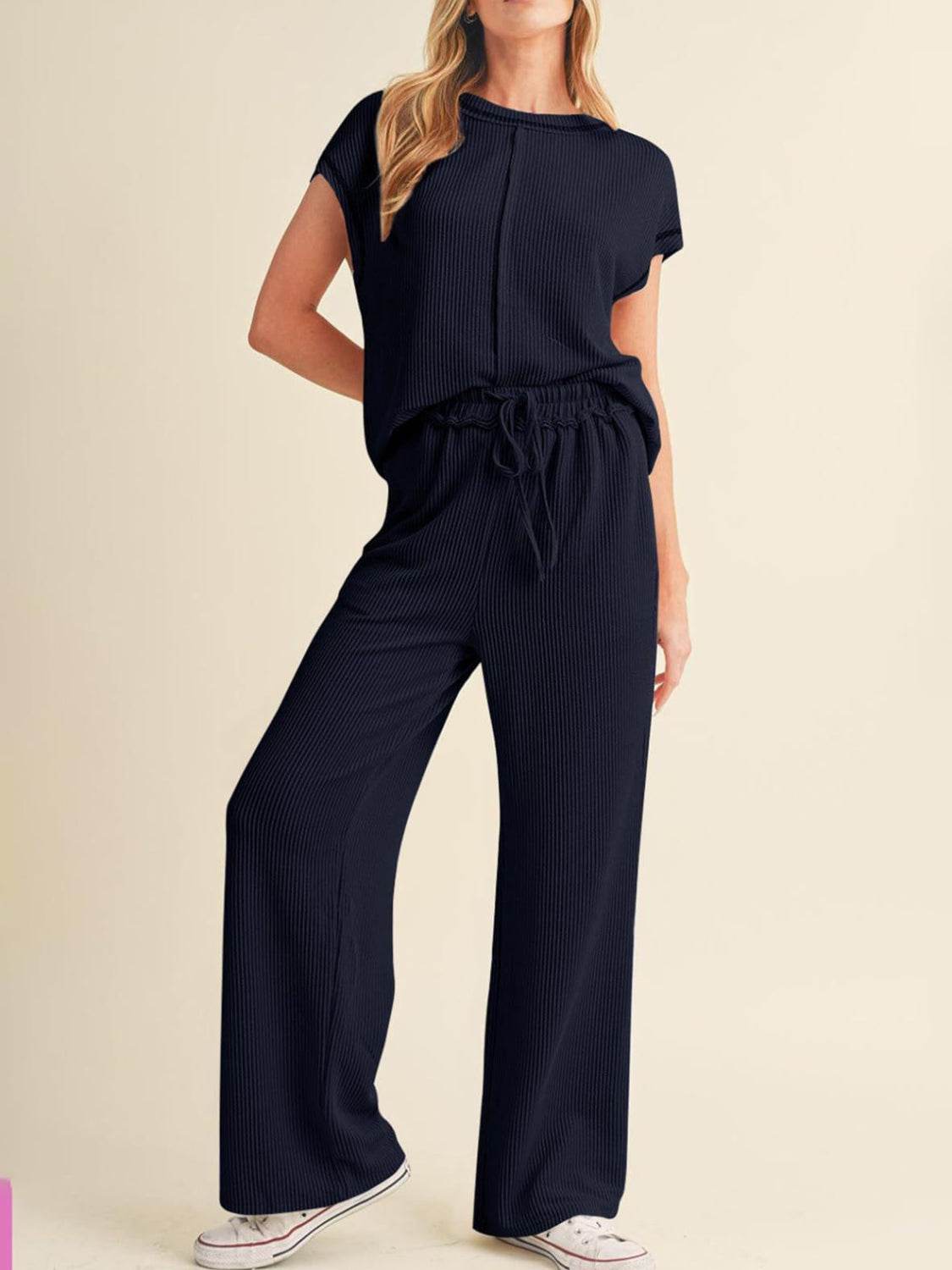 Ribbed Exposed Seam Top and Pants Set - UnLaced Boutique