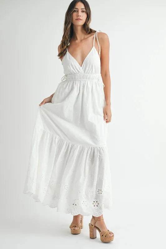 MABLE Eyelet Lace Maxi Dress with Side Strap Details - UnLaced Boutique