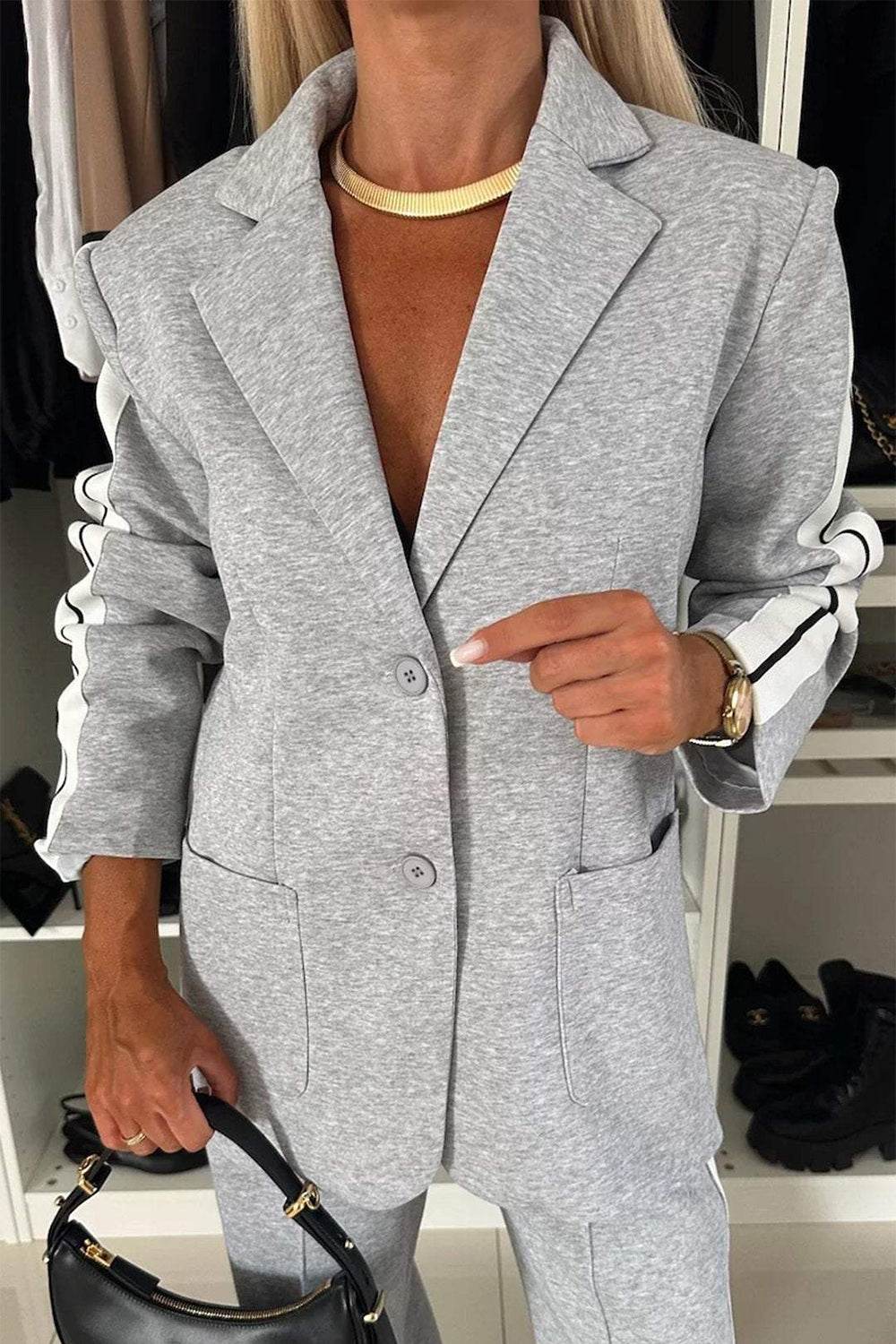 Full Size Contrast Lapel Collar Top and Pants Set - UnLaced Boutique