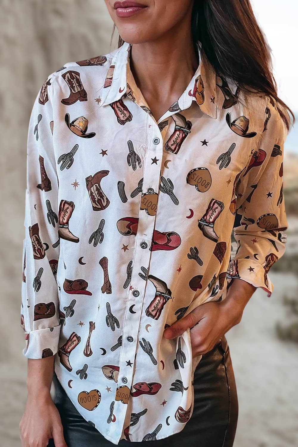 Western Printed Long Sleeve Shirt | S-XL