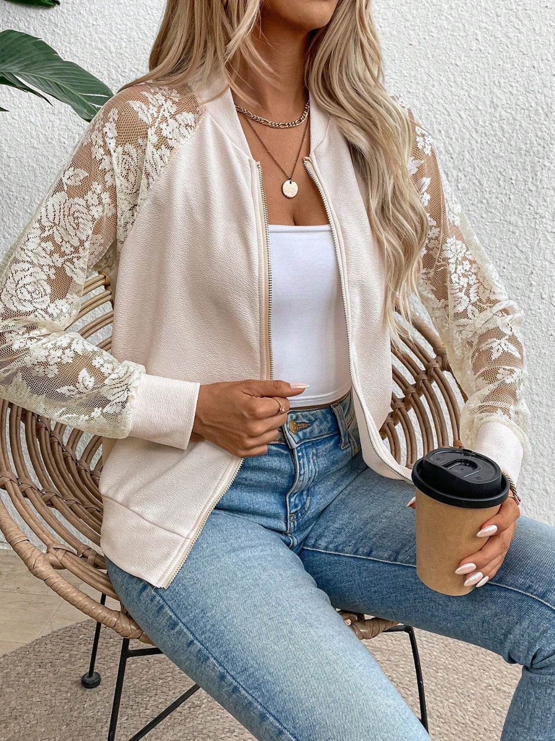 Lace Baseball Collar Zip Up Jacket - UnLaced Boutique