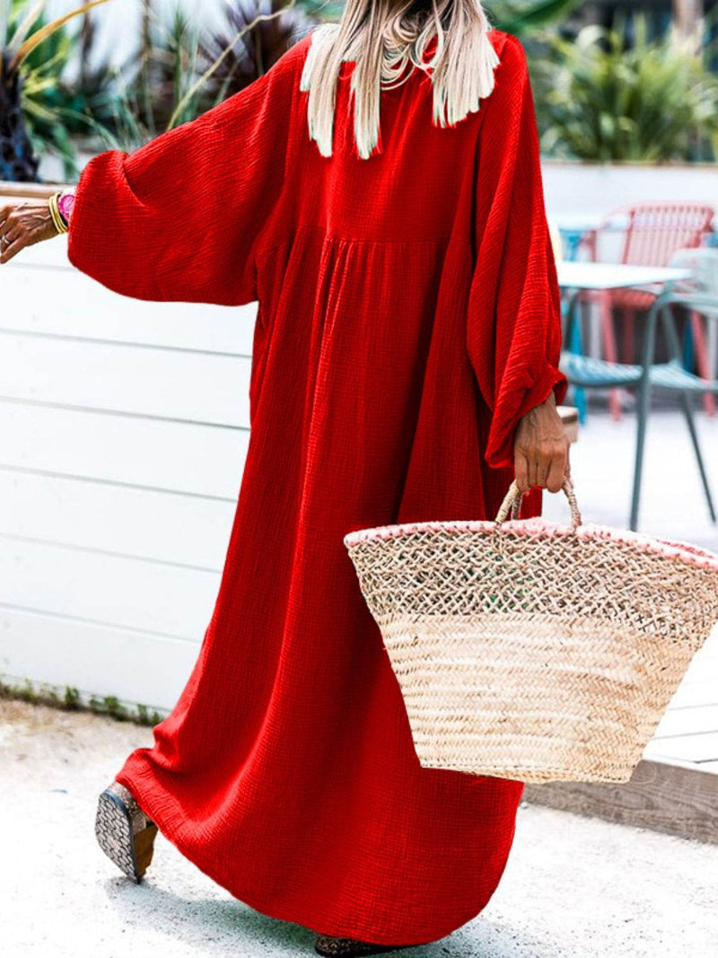 Button Down Long Sleeve Maxi Shirt Dress - UnLaced Boutique