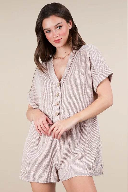 VERY J Two Tone Ribbed Knit Comfy Casual Romper - UnLaced Boutique