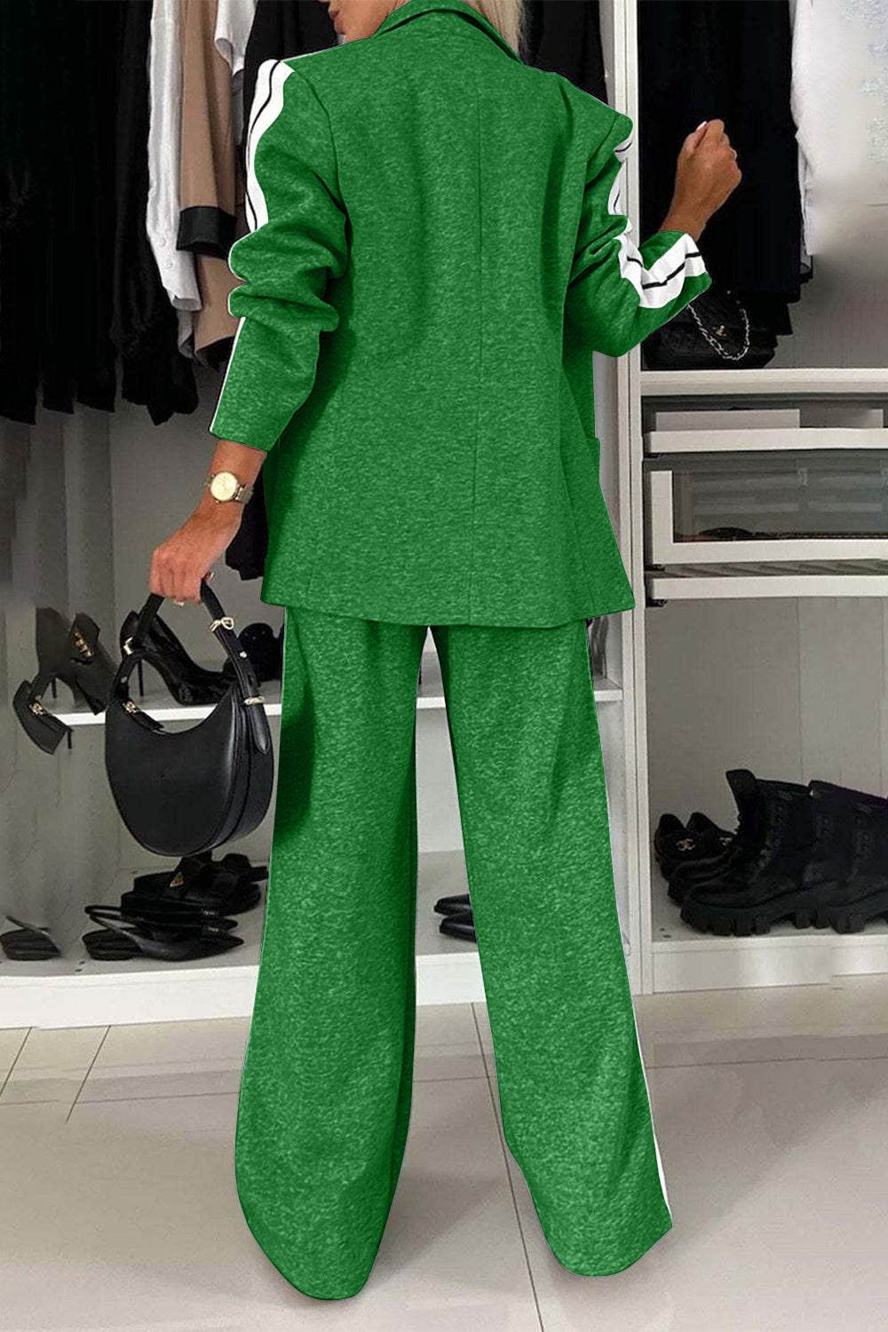 Full Size Contrast Lapel Collar Top and Pants Set - UnLaced Boutique