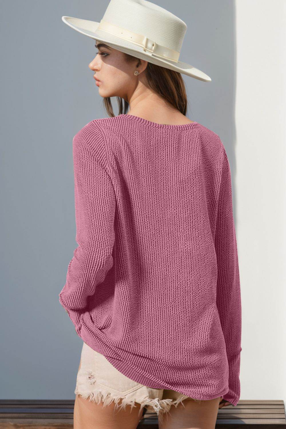Double Take Full Size Notched Thumbhole Long Sleeve T-Shirt - UnLaced Boutique