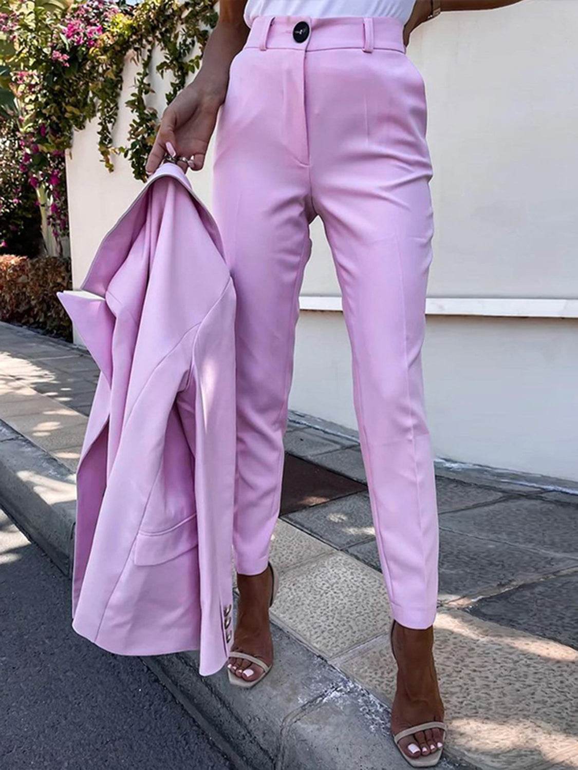 Lapel Collar Long Sleeve Blazer and Pants Set - UnLaced Boutique