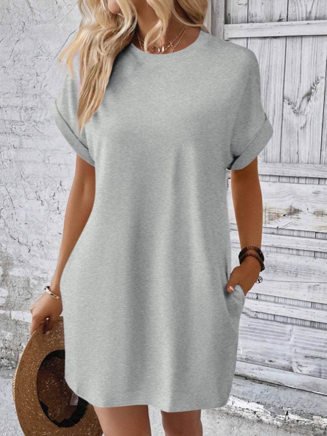 Round Neck Short Sleeve Mini Dress - UnLaced Boutique
