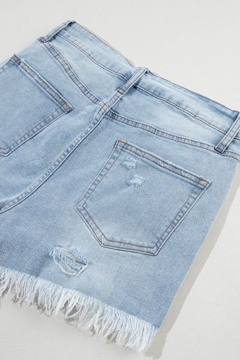 Distressed Raw Hem High Waist Denim Shorts - UnLaced Boutique