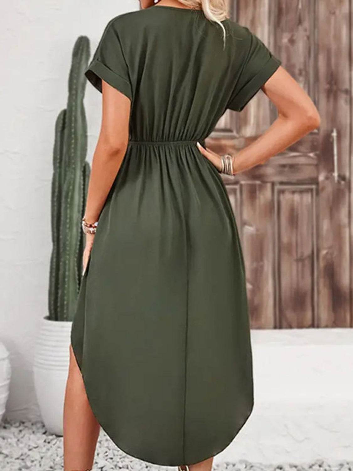Tied Surplice Short Sleeve Dress - UnLaced Boutique
