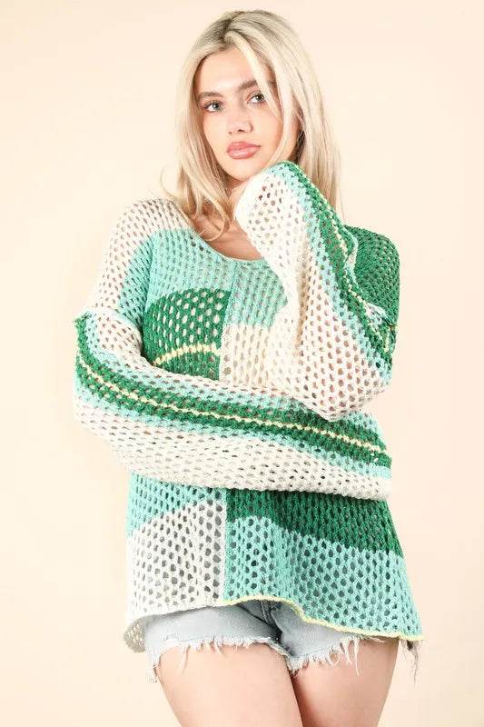 VERY J Color Block Oversized Summer Knit Cover Up - UnLaced Boutique