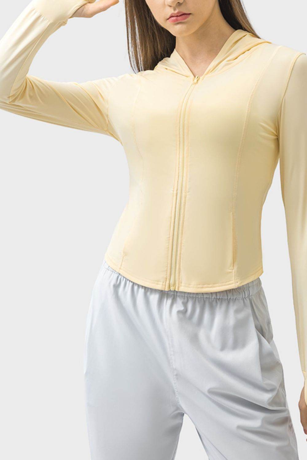 Millennia Pocketed Zip Up Hooded Long Sleeve Active Outerwear - UnLaced Boutique