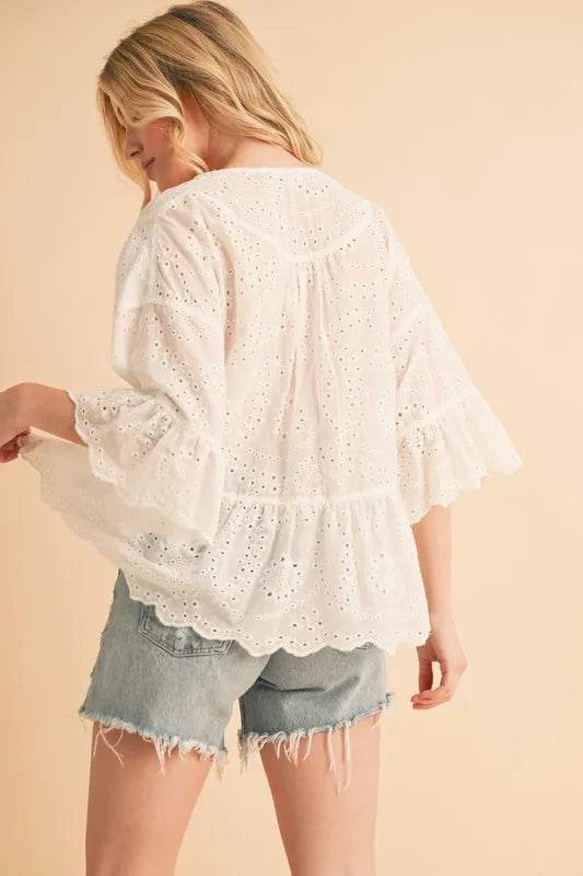 Aemi+Co Flounce Sleeve Eyelet Peplum Top - UnLaced Boutique