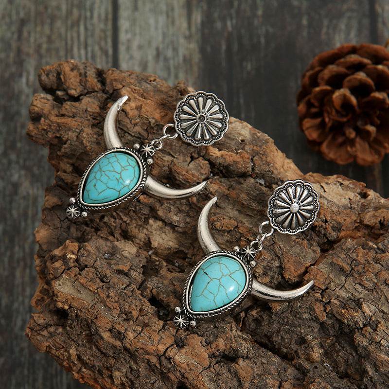 Artificial Turquoise Alloy Cow Head Earrings - UnLaced Boutique