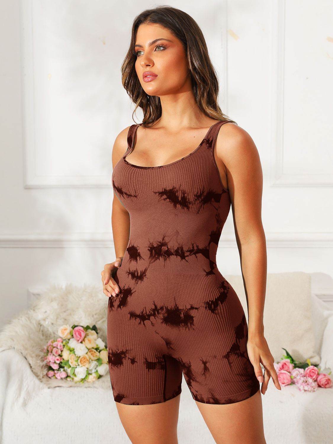 Tie-Dye Wide Strap Active Romper - UnLaced Boutique