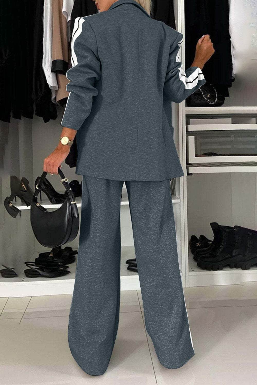 Full Size Contrast Lapel Collar Top and Pants Set - UnLaced Boutique