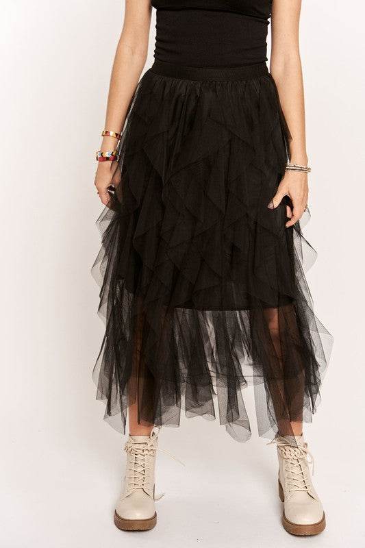 ADORA Ruffled Elastic Waist Midi Skirt - UnLaced Boutique