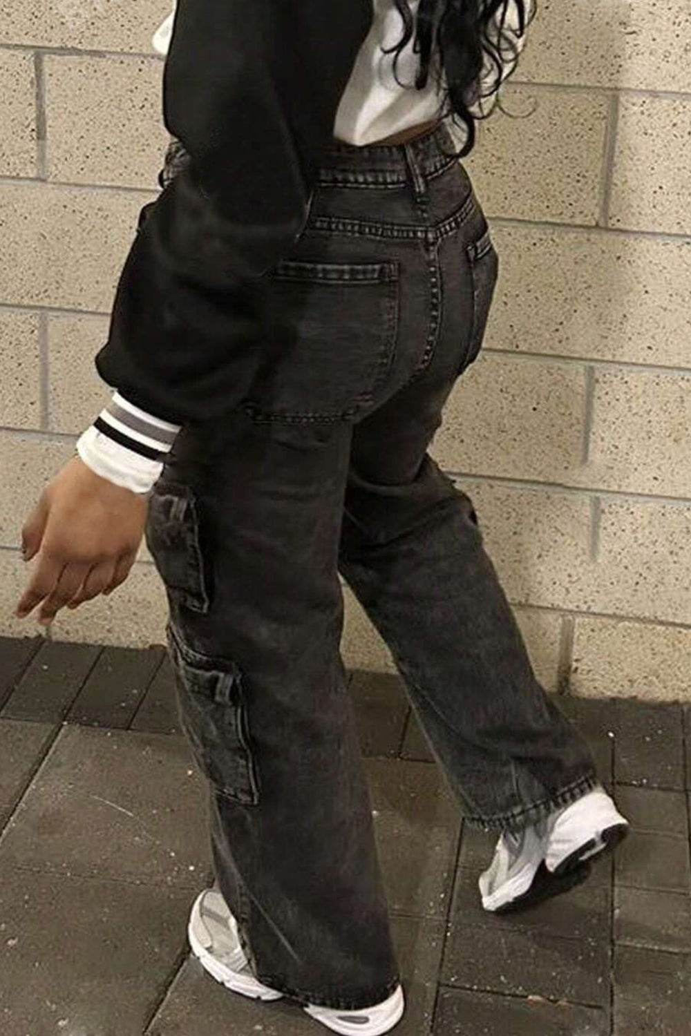Washed Jeans with Cargo Pockets - UnLaced Boutique