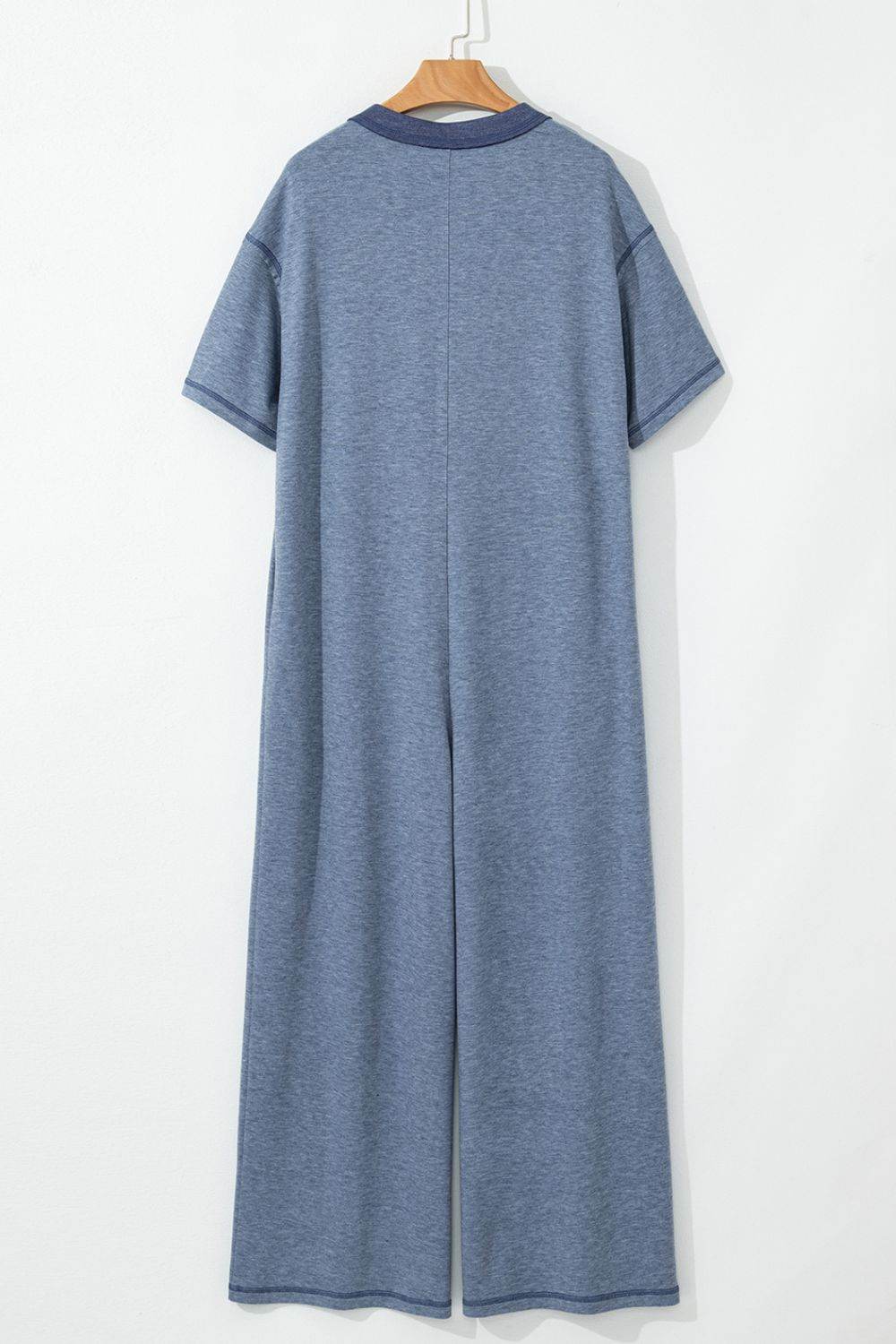 Placket Chest Pockets Short Sleeve Wide Leg Jumpsuit - UnLaced Boutique