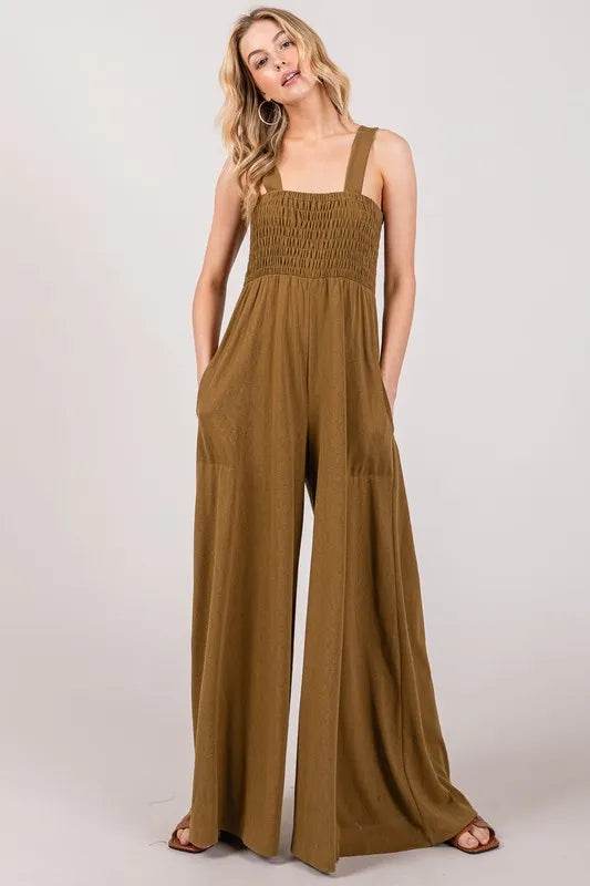 SAGE+FIG Smocked Flowy Wide Leg Jumpsuit - UnLaced Boutique