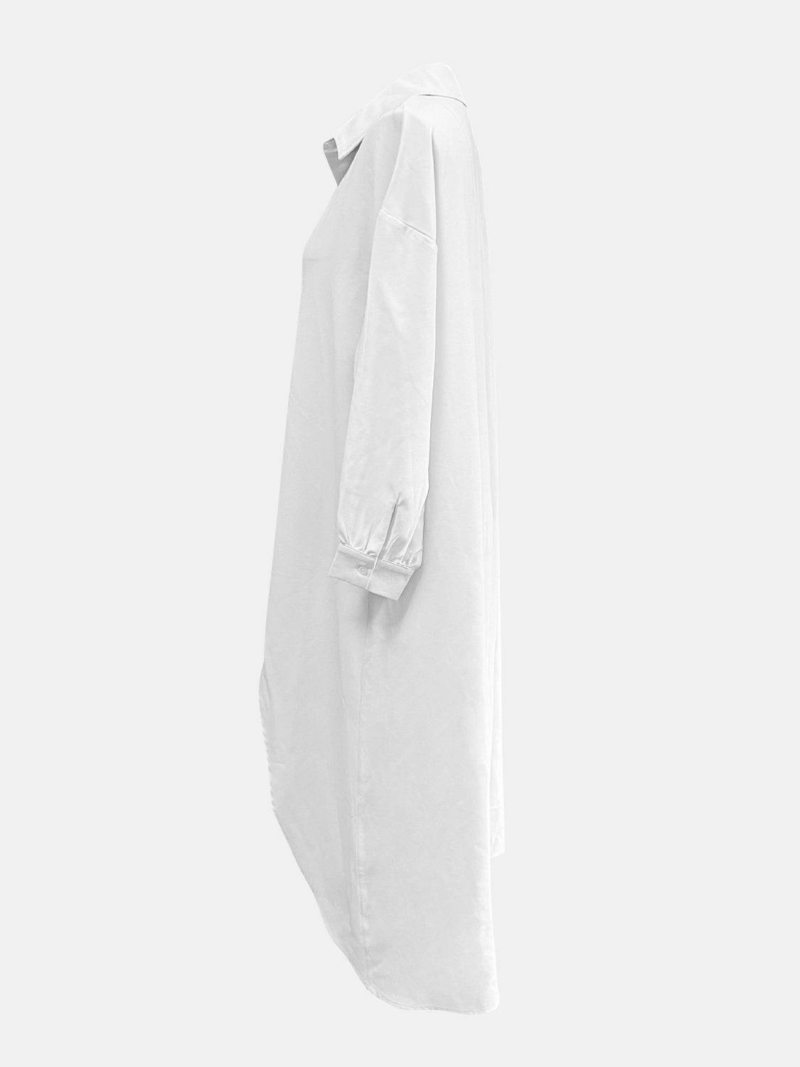 Full Size High-Low Collared Neck Long Sleeve Shirt - UnLaced Boutique