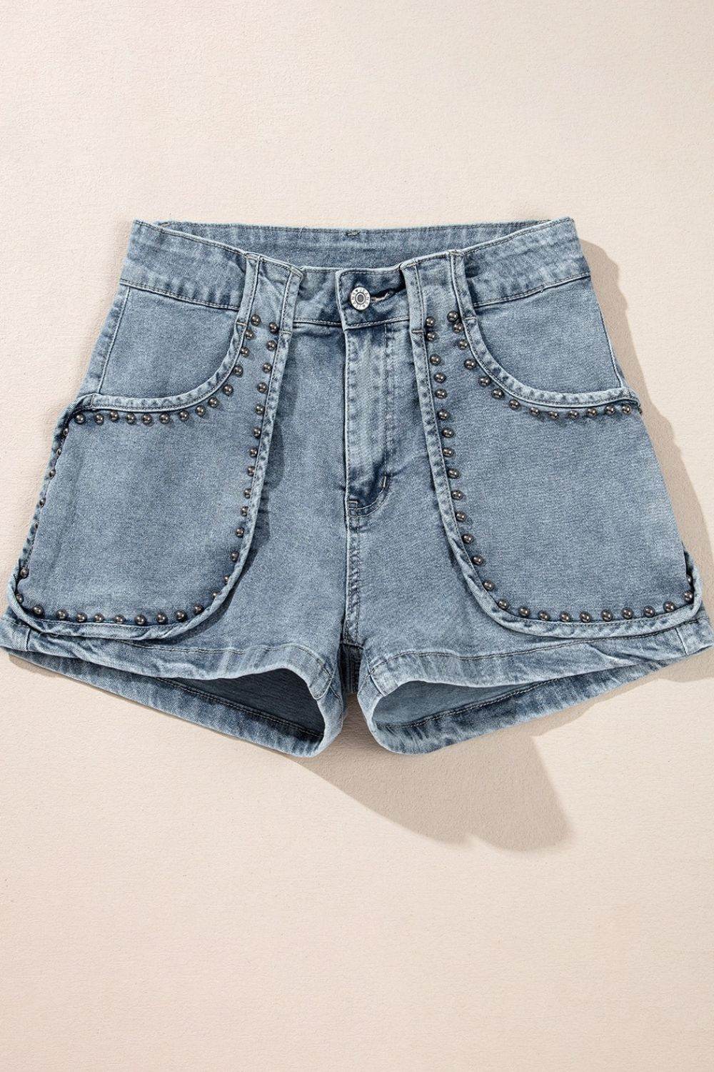 Studded Acid Wash Denim Shorts - UnLaced Boutique