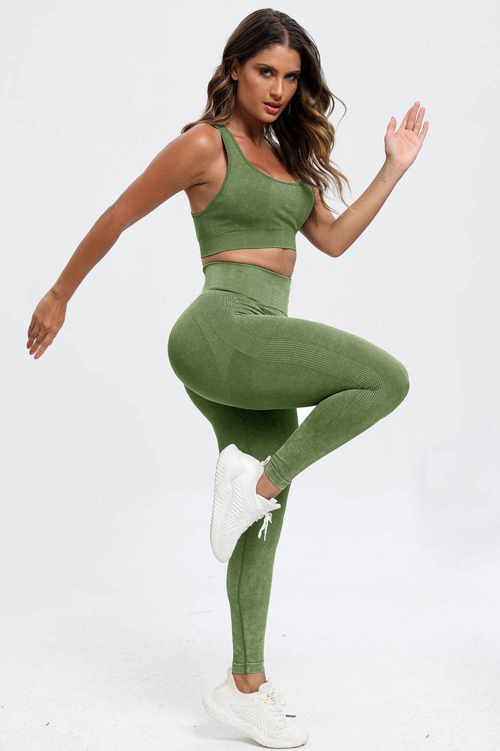 3 Piece Washed Square Neck Wide Strap Active Set - UnLaced Boutique