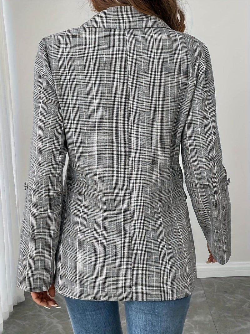 Single-Breasted Lapel Collar Plaid Blazer - UnLaced Boutique
