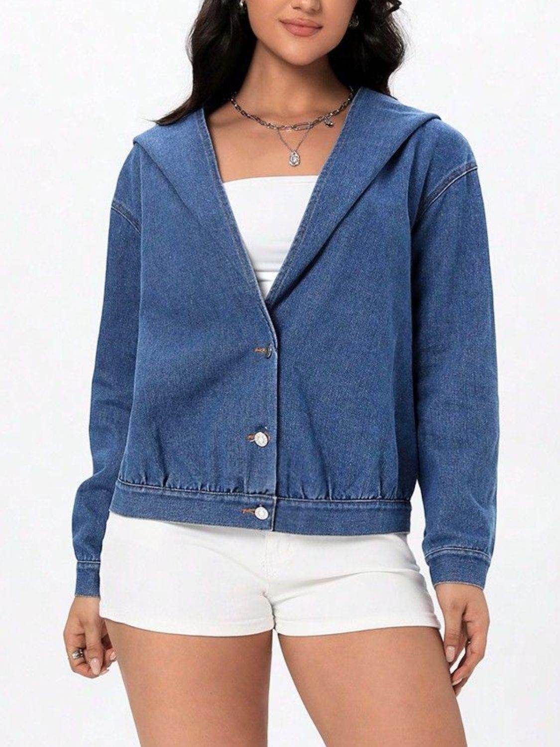 Button Up Hooded Denim Top - UnLaced Boutique