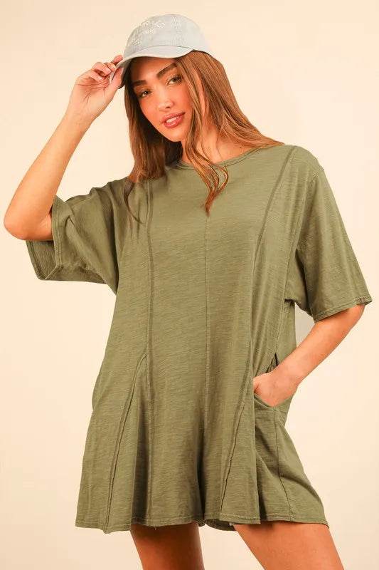 VERY J Mineral Washed Oversized Knit Comfy Romper - UnLaced Boutique