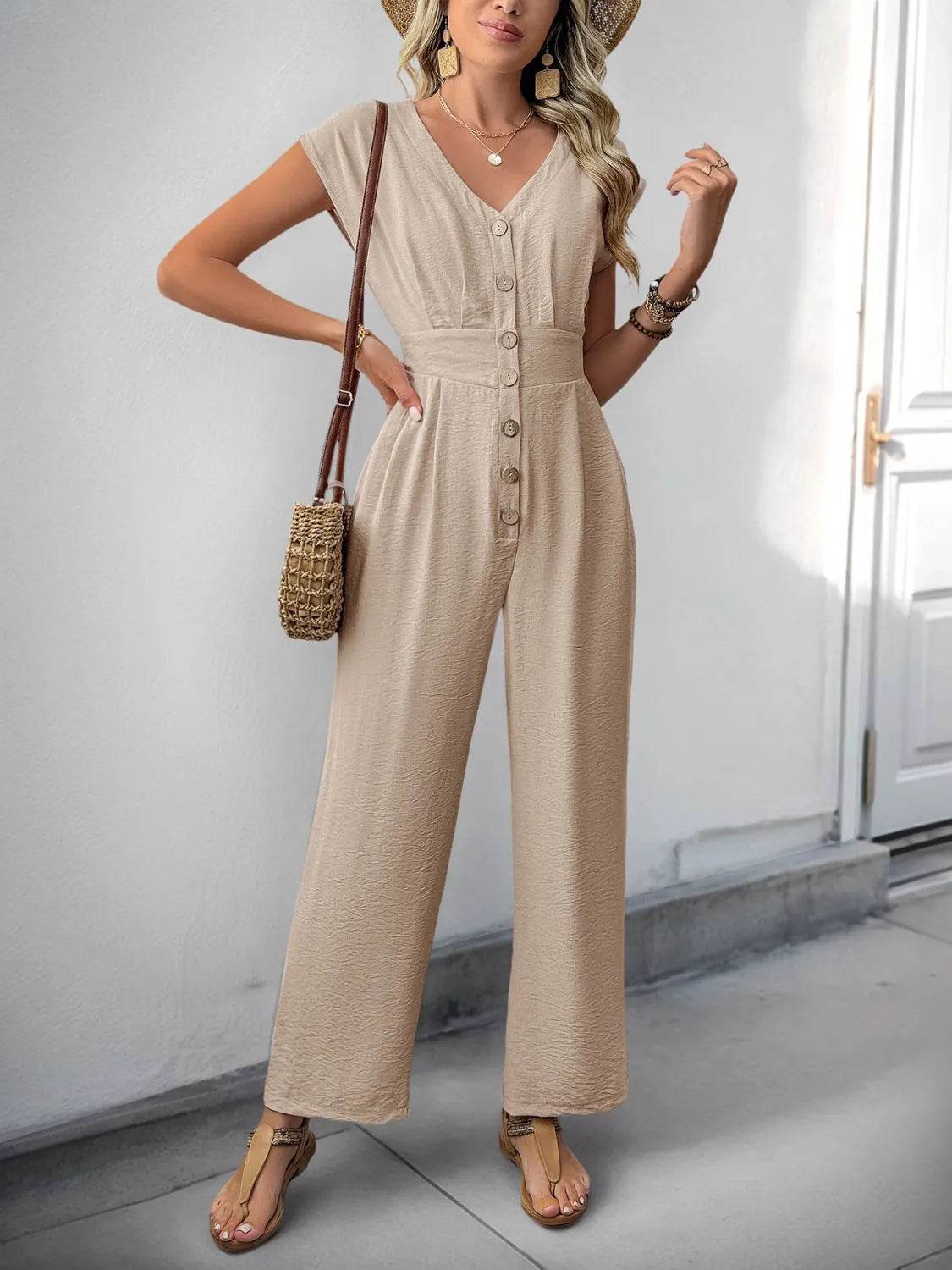 V-Neck Wide Leg Jumpsuit - UnLaced Boutique