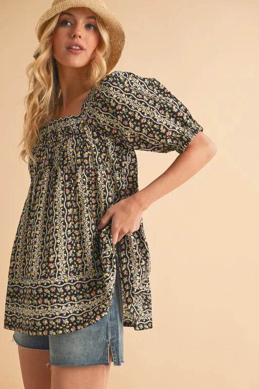 Aemi+Co Floral Short Sleeve Babydoll Top - UnLaced Boutique