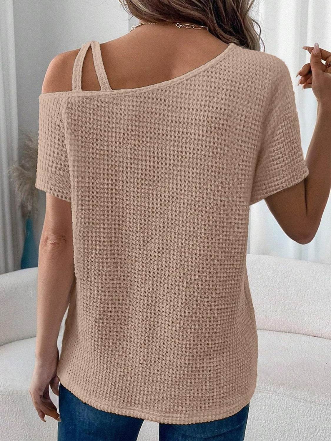 Asymmetrical Neck Short Sleeve T-Shirt - UnLaced Boutique