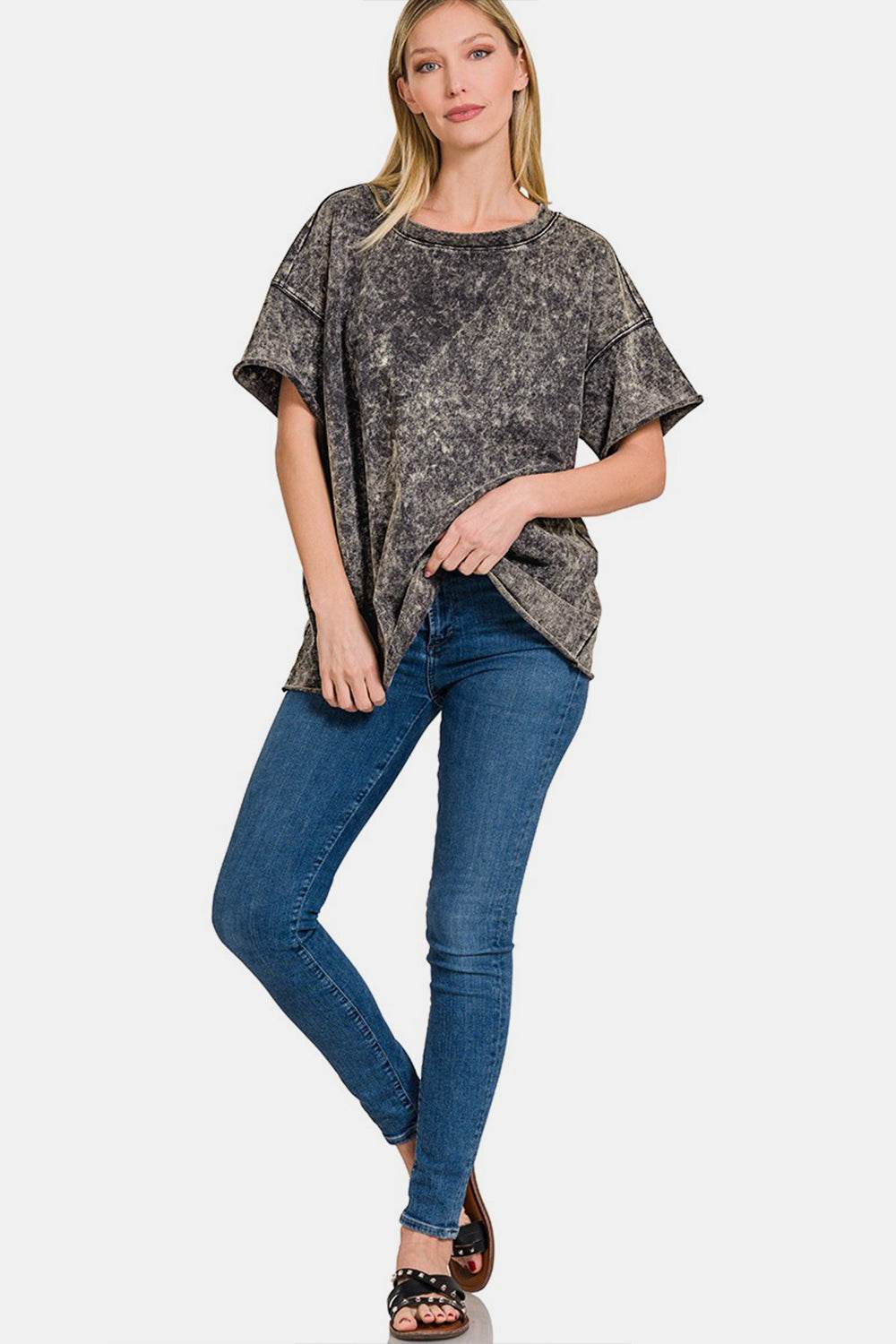 Zenana Rolled Round Neck Short Sleeve T-Shirt - UnLaced Boutique