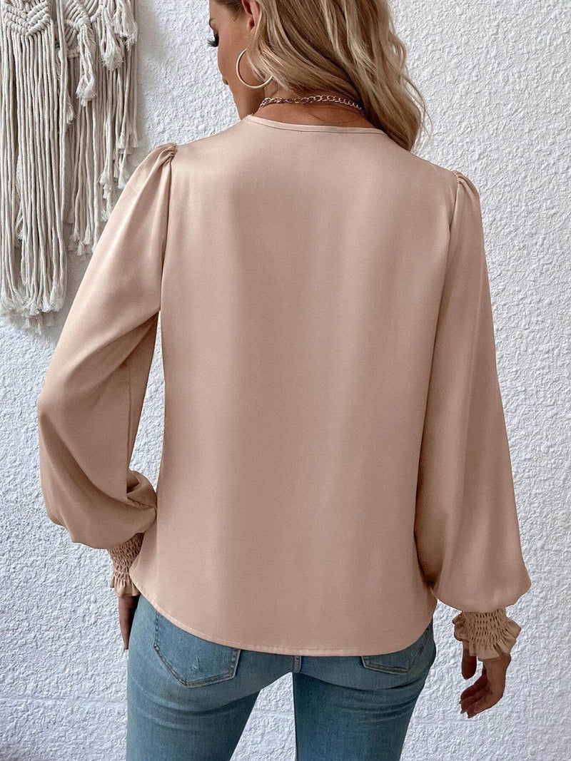 Surplice Smocked Lantern Sleeve Blouse - UnLaced Boutique