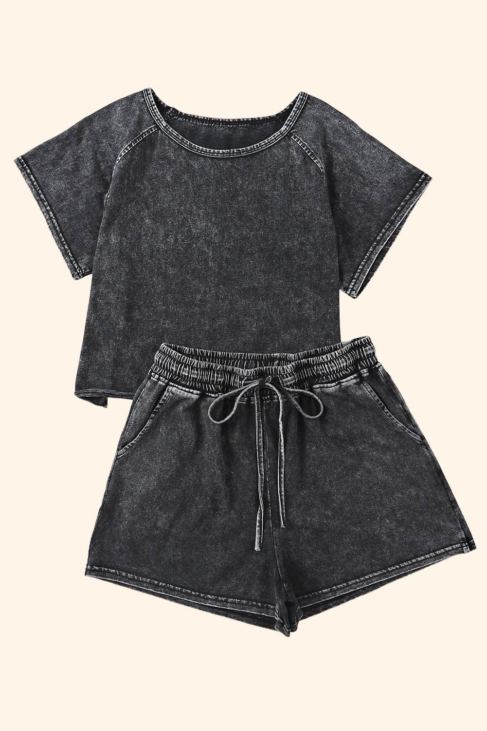 Heathered Round Neck Top and Shorts Lounge Set - UnLaced Boutique