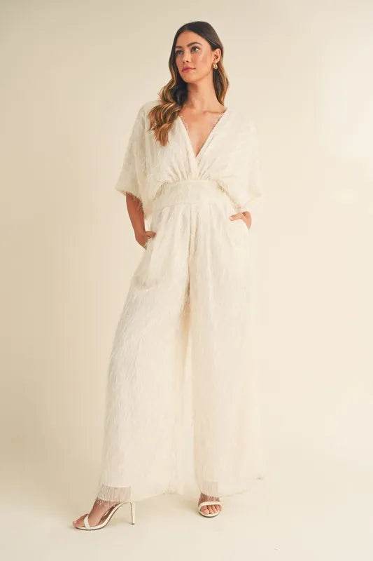 MABLE Fluffy Deep V Neck Wide Leg Jumpsuit - UnLaced Boutique