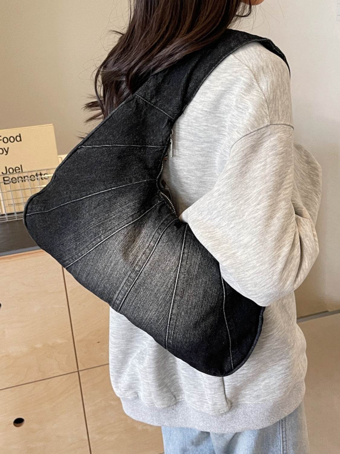 Crescent Shaped Denim Shoulder Bag - UnLaced Boutique
