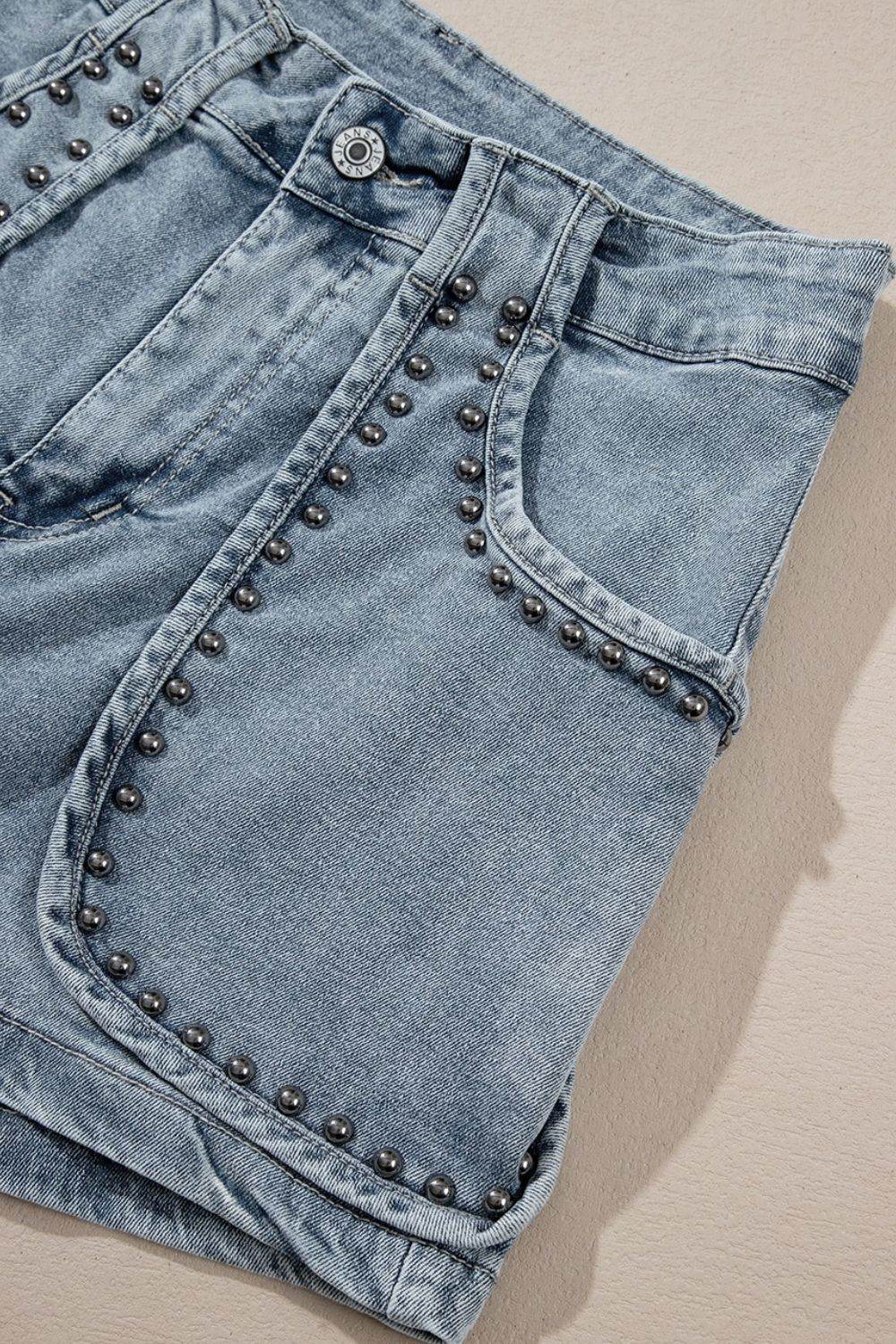 Studded Acid Wash Denim Shorts - UnLaced Boutique