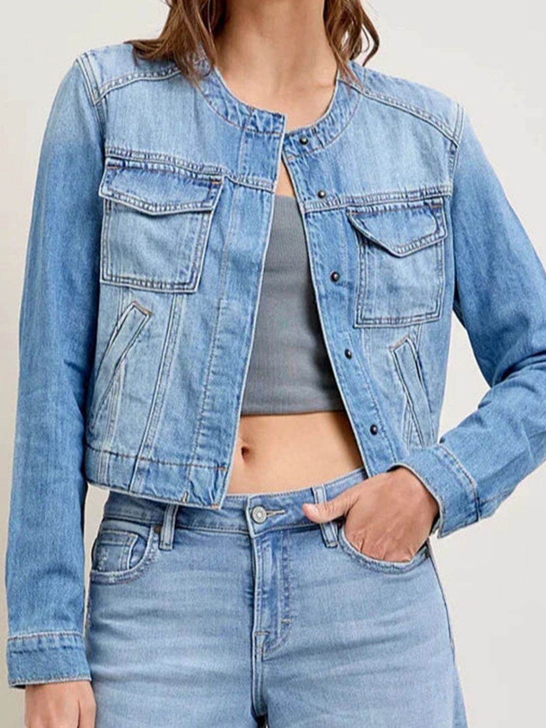 Snap Down Dropped Cargo Denim Jacket - UnLaced Boutique