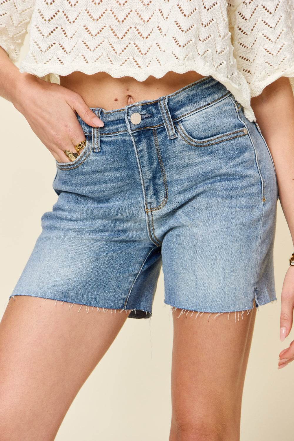 Judy Blue Full Size High Waist Raw Hem Denim Shorts - UnLaced Boutique