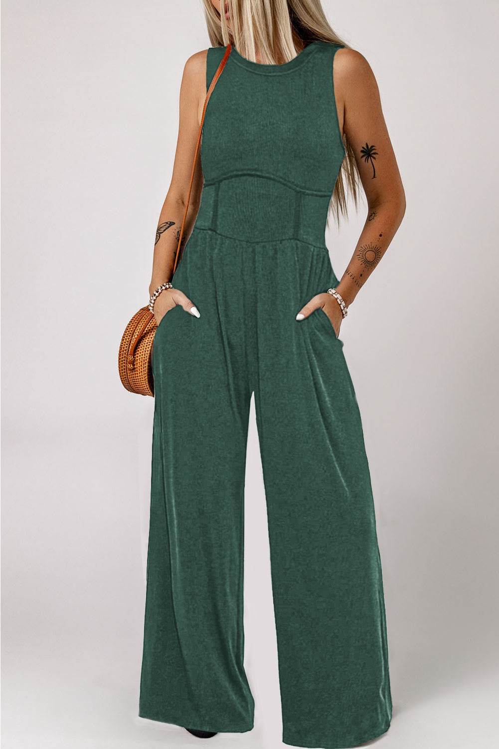 Round Neck Sleeveless Jumpsuit - UnLaced Boutique